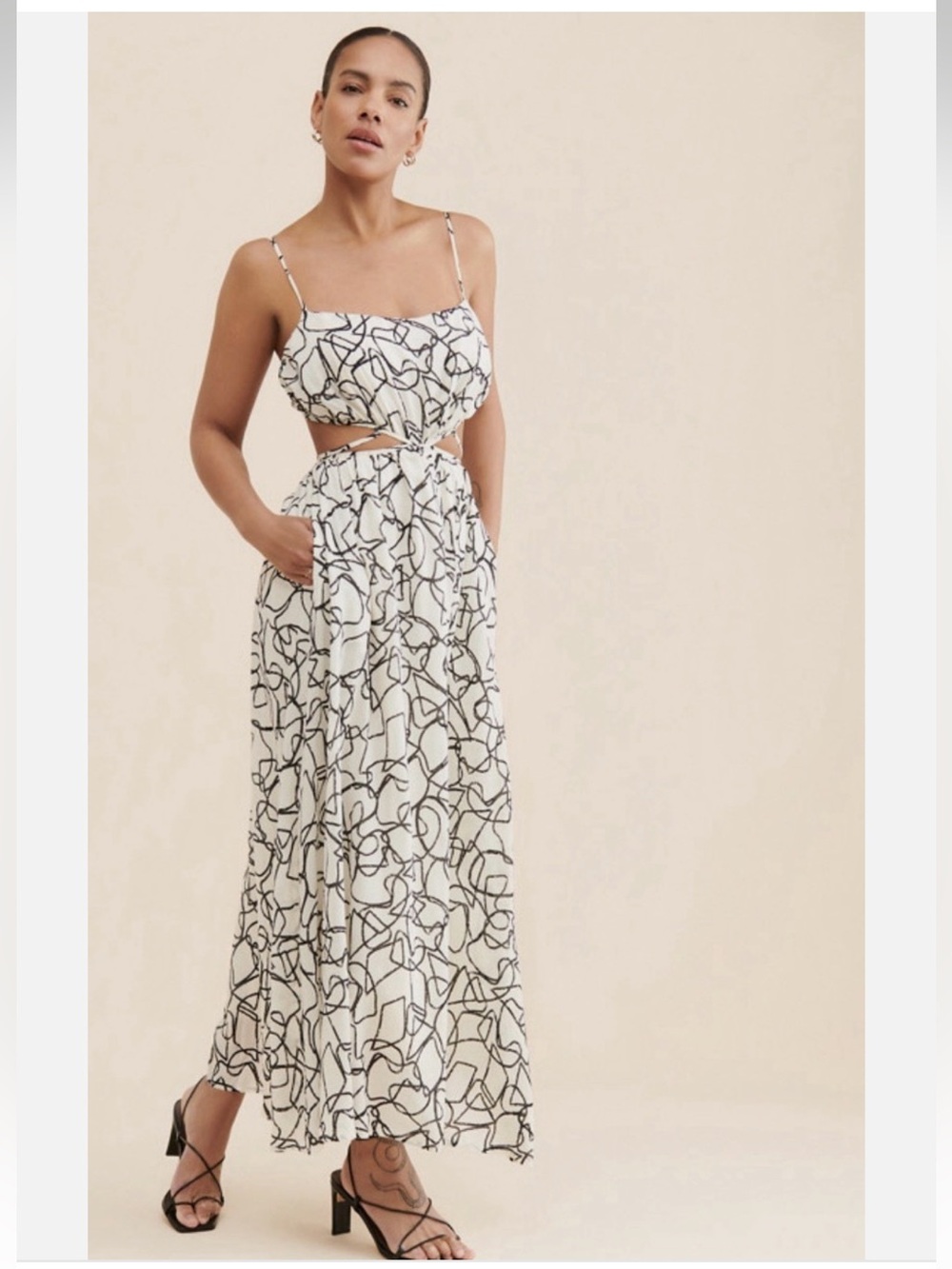 Astr Black & White Abstract Tie-Waist Maxi Dress